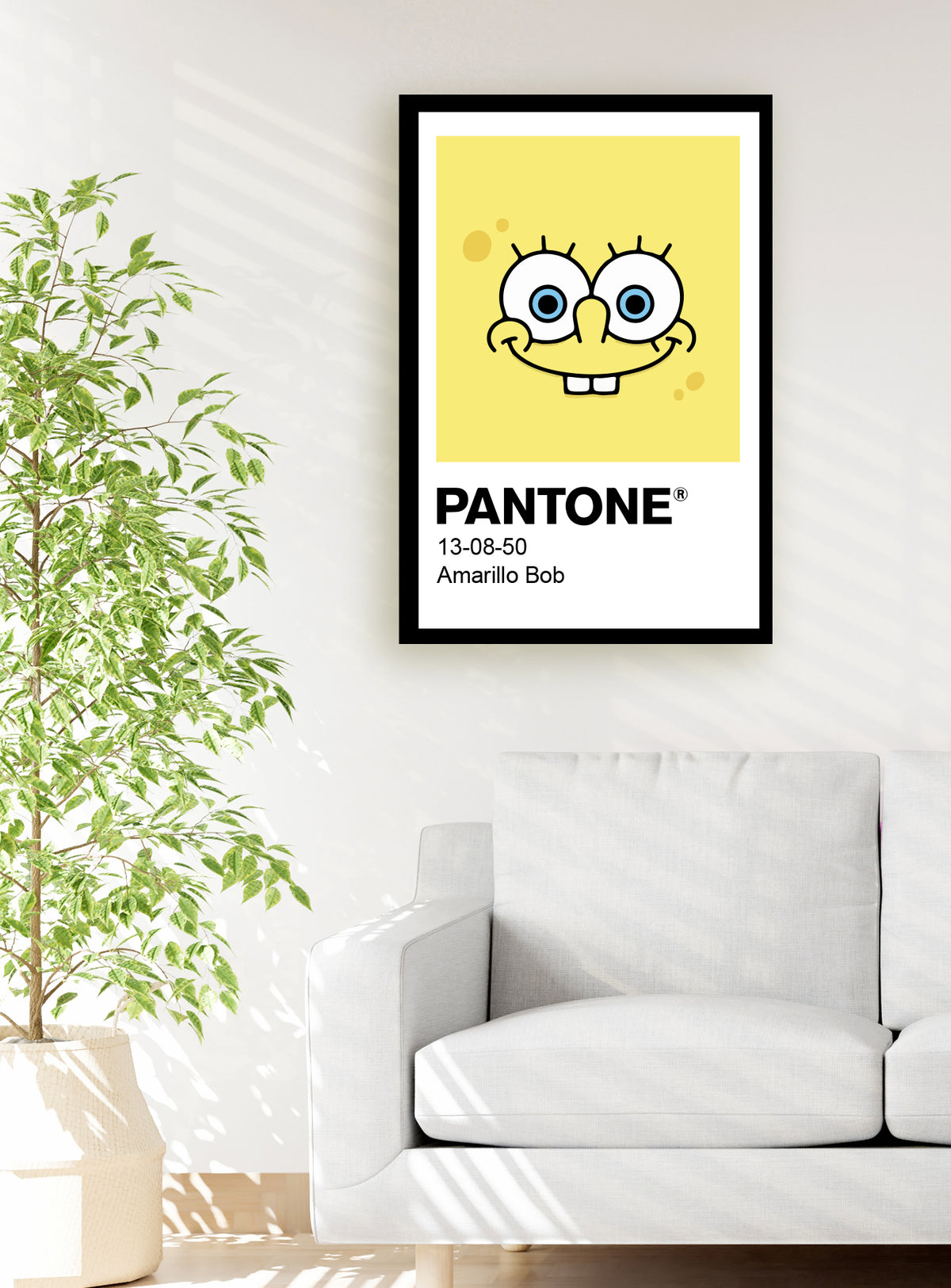 Cuadro decorativo Pantone Bob Esponja enmarcado en sala