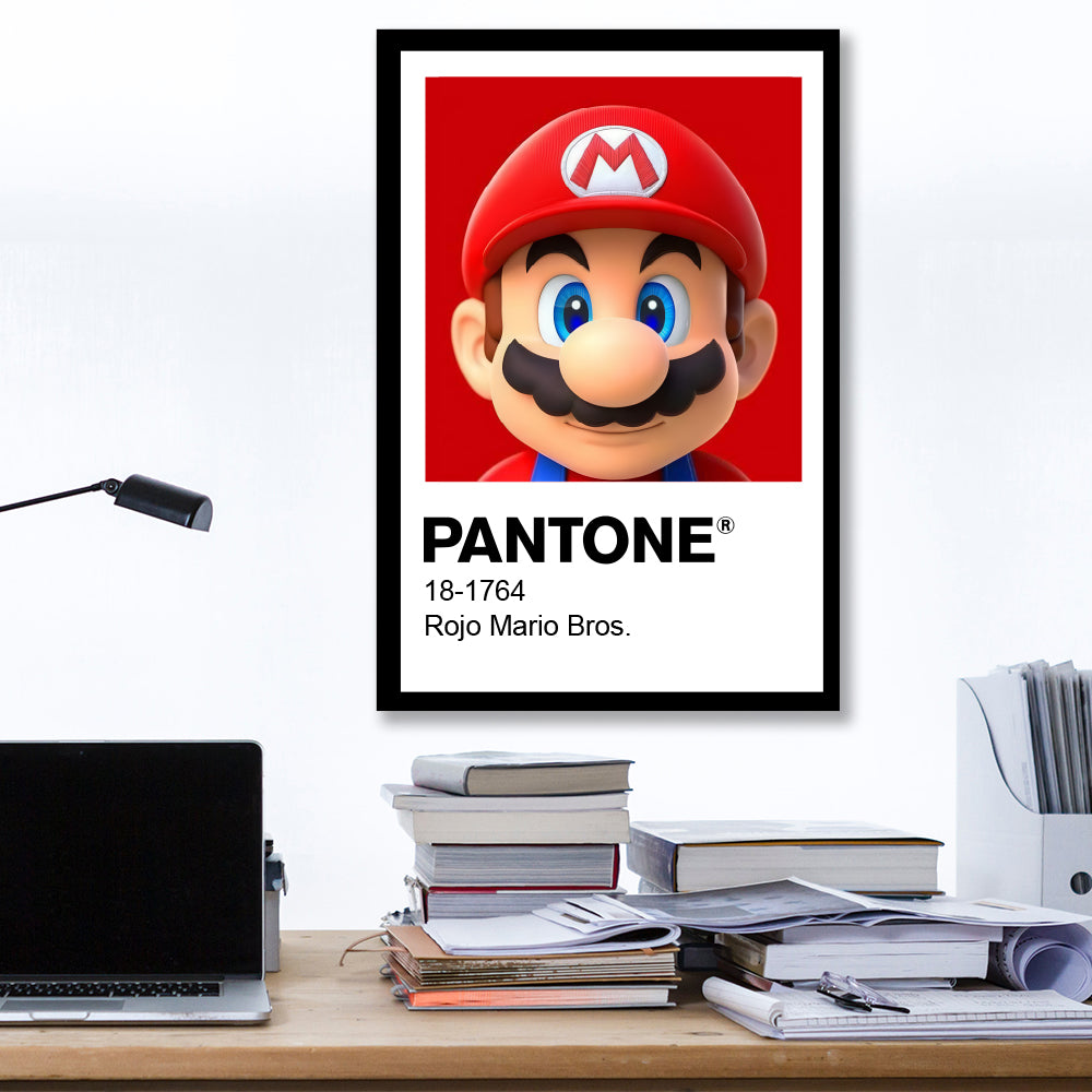 Cuadro decorativo Pantone Mario Bros enmarcado en escritorio