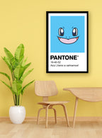Cuadro decorativo Pantone Pokemon Squirtle enmarcado en sala moderna