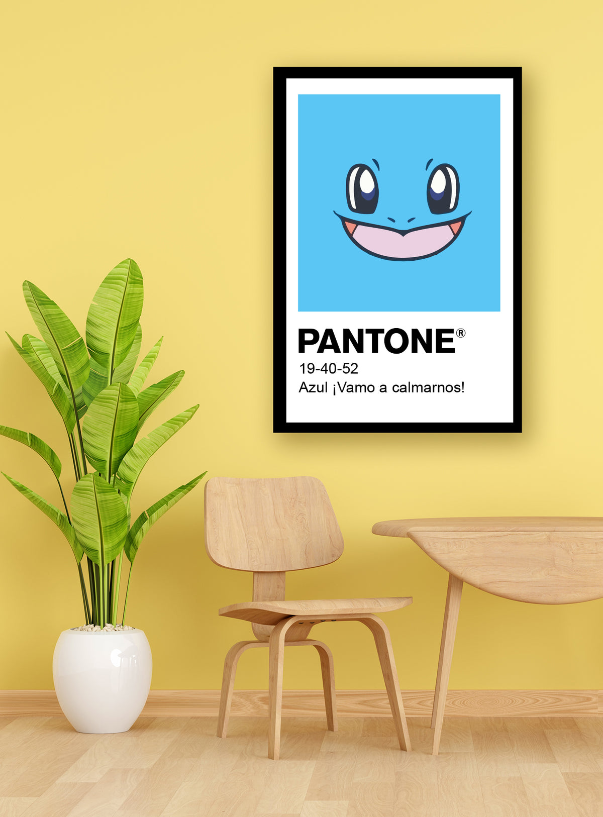Cuadro decorativo Pantone Pokemon Squirtle enmarcado en sala moderna